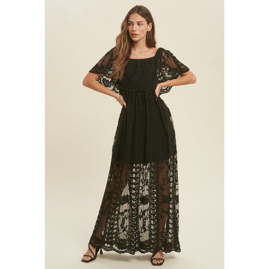 Lace Overlay Lined Maxi Dress